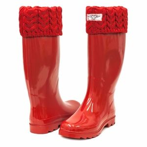 Women Tall Rain Boots w Knitted Cuff, #3104, Red